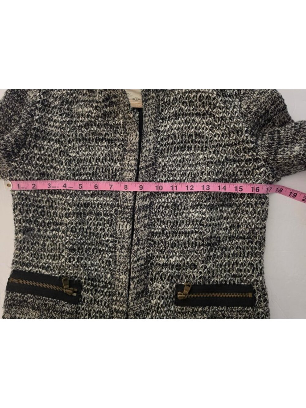 Anthropologie Cartonnier Sweater Jacket Sz Small Black White Marled Knit Zip Poc - Picture 8 of 10